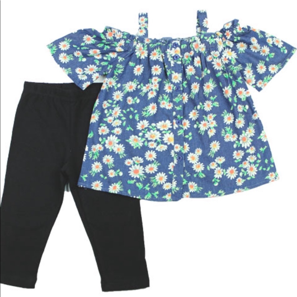 Girls Flower Blouse and Black Legging. (2 piece)